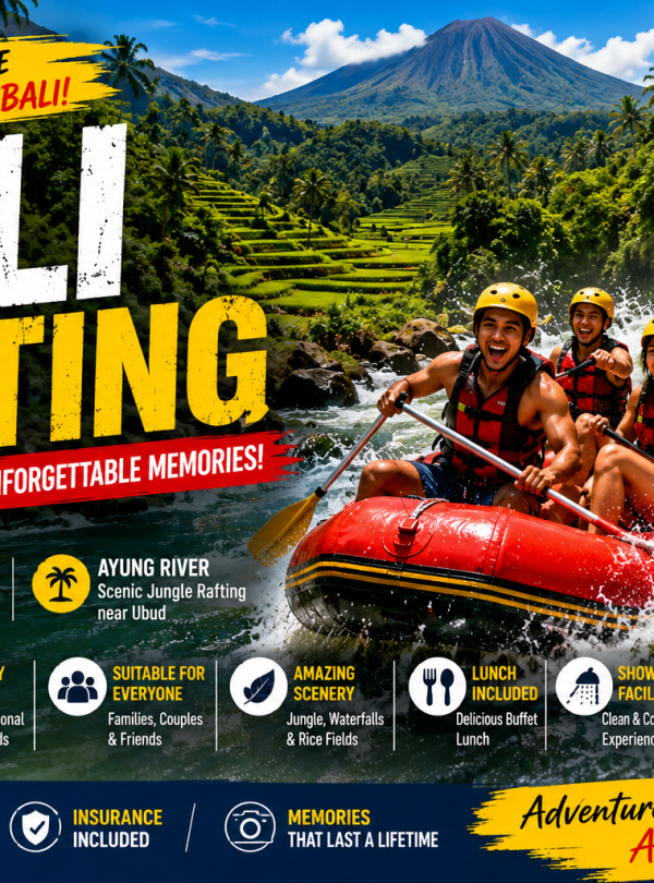 Exciting Bali rafting adventure on the Telaga Waja and Ayung rivers featuring white water rafting through tropical rainforest, waterfalls, and thrilling rapids with professional guides.